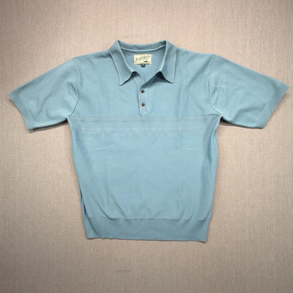 Bogey Boys Men's Knit Polo Shirt XL Blue Short Sleeve Retro Golf Sweater Polo